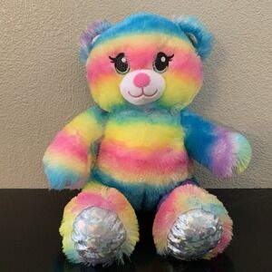 Build A Bear Workshop Rainbow Stripe Sparkle Bear 16" Plush Stuffed Animal BAB